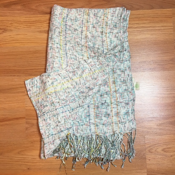 UO Cream and Multi Color Scarf with Fringe - Picture 1 of 7